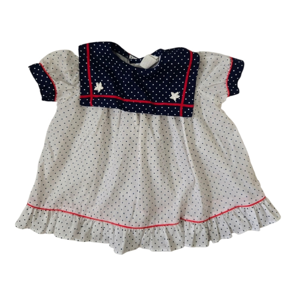 Vintage Toddle Time JC Penney Patriotic Red White Blue Polka Dot Dress